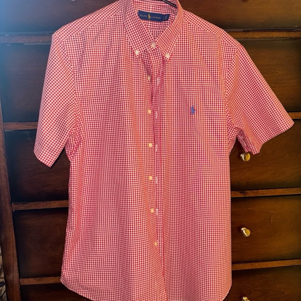 Mens Ralph Lauren Red and white Short Sleeve Shirt size large